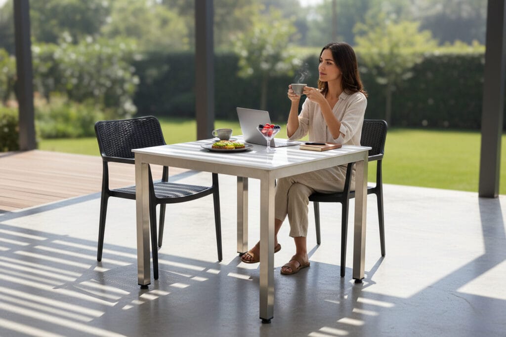 Mesa de corian blanco comedor exterior resistente