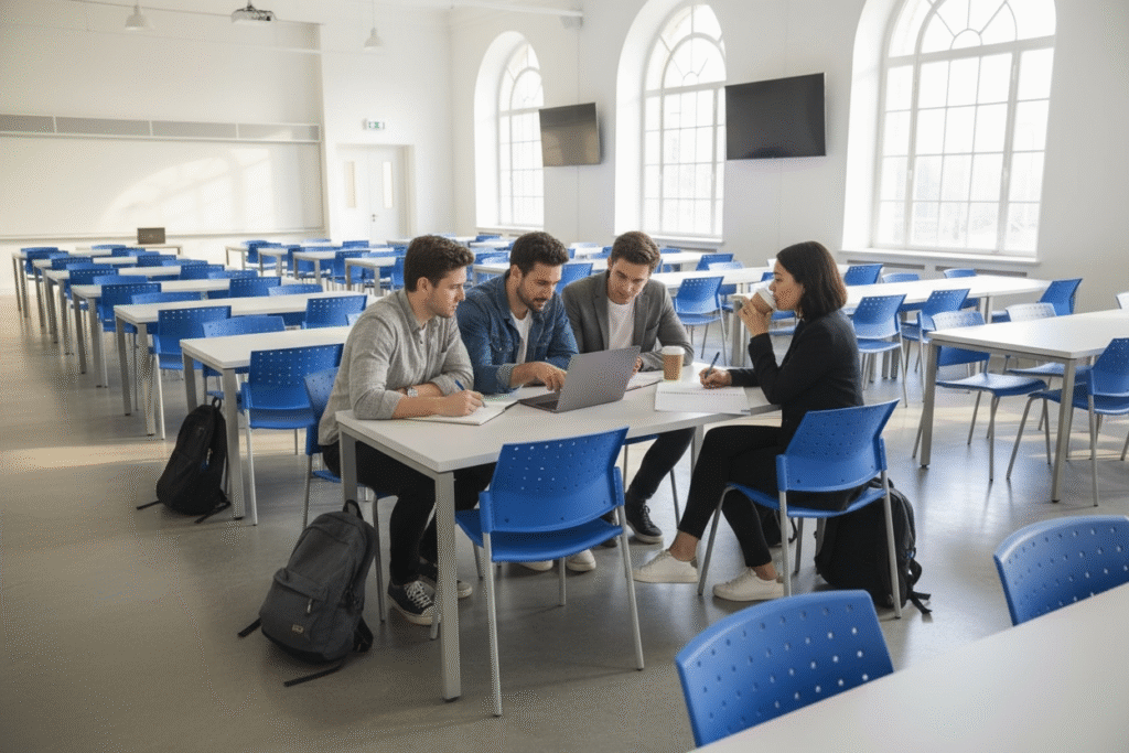 silla areta para comedores y empresas azul y mesa blanco 