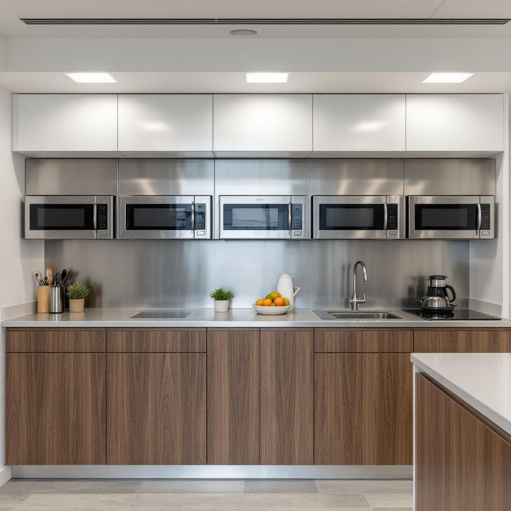 MUEBLE COCINA PARA COMEDOR Y OFICINAS COLOR ACERO Y MADERA RESISTENTE MEXICO