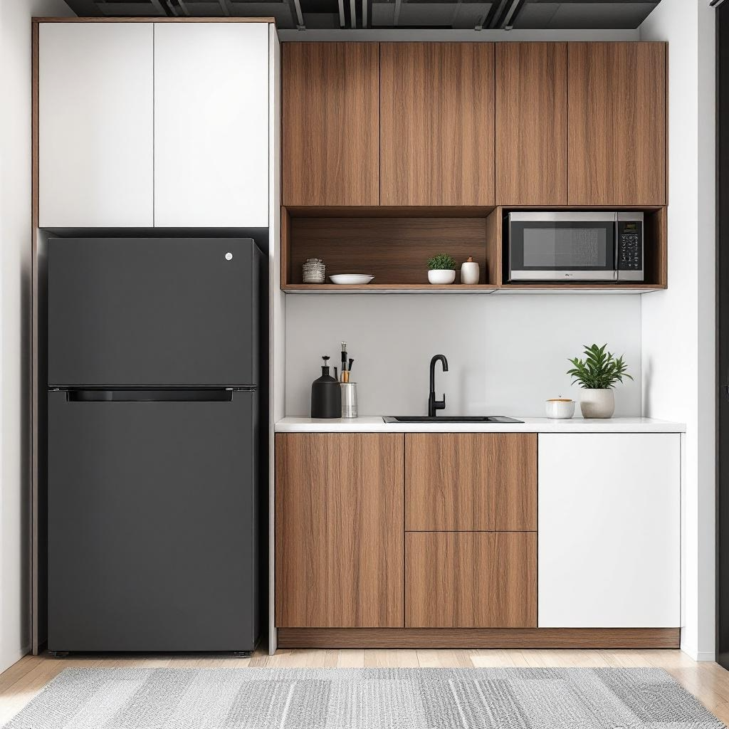 MUEBLE COCINA PARA COMEDOR Y OFICINAS COLOR ACERO Y MADERA RESISTENTE MEXICO