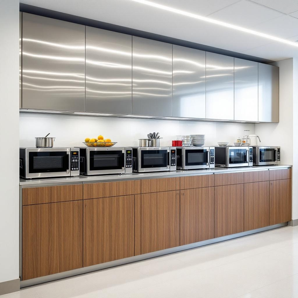 MUEBLE COCINA PARA COMEDOR Y OFICINAS COLOR ACERO Y MADERA RESISTENTE MEXICO