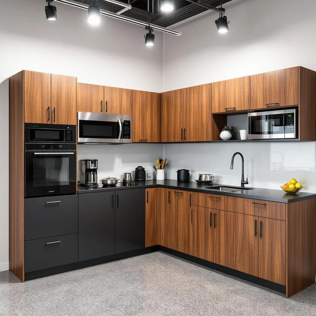 MUEBLE COCINA PARA COMEDOR Y OFICINAS COLOR ACERO Y MADERA RESISTENTE MEXICO