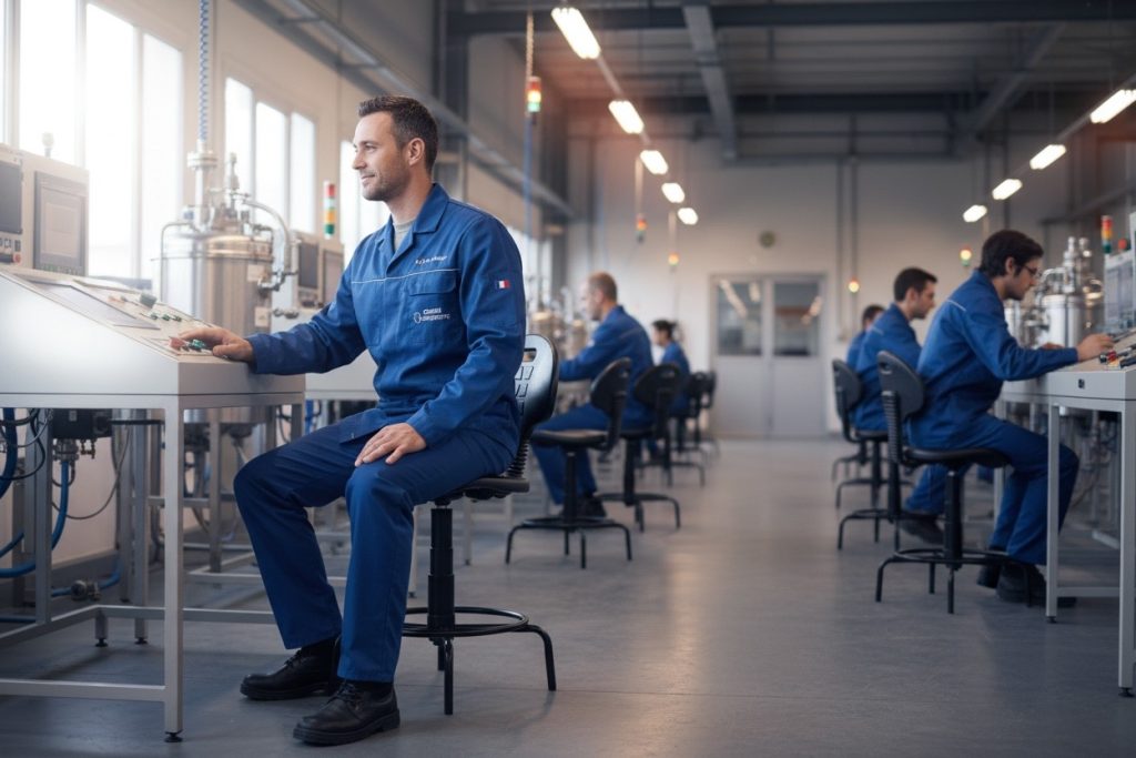 Silla industrial operativa base araña ergonómica soporte 130kg para cumplimiento de Ley Silla en México
