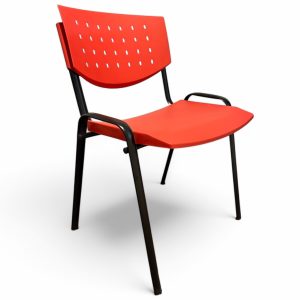 Silla industrial de polipropileno rojo modelo FL01 con patas de acero y diseño ergonómico