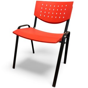 Silla industrial de polipropileno rojo modelo FL01 con patas de acero y diseño ergonómico