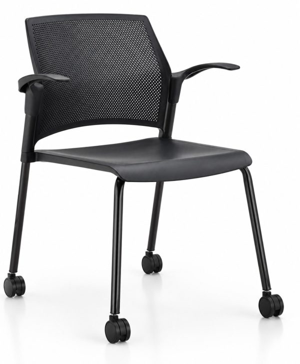 Silla Replay comedor industrial con rodajas y apoya brazos color negro