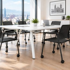 Sillas Replay negras con ruedas en sala de juntas de oficina